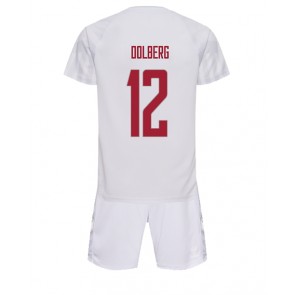 Danmark Kasper Dolberg #12 Bortedraktsett Barn VM 2022 Kortermet (+ Korte bukser)